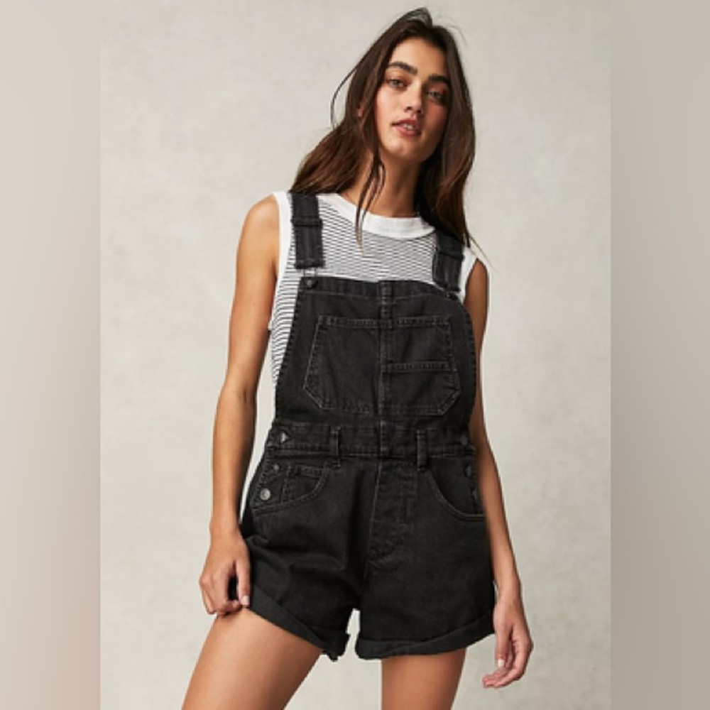 Free People Ziggy Shortalls Black Large